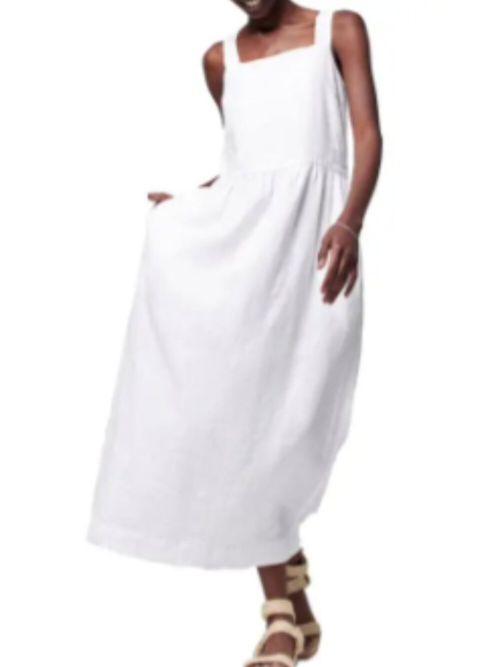 NEW Faherty White Allegra Tie Back 100% Linen Maxi Dress Size S